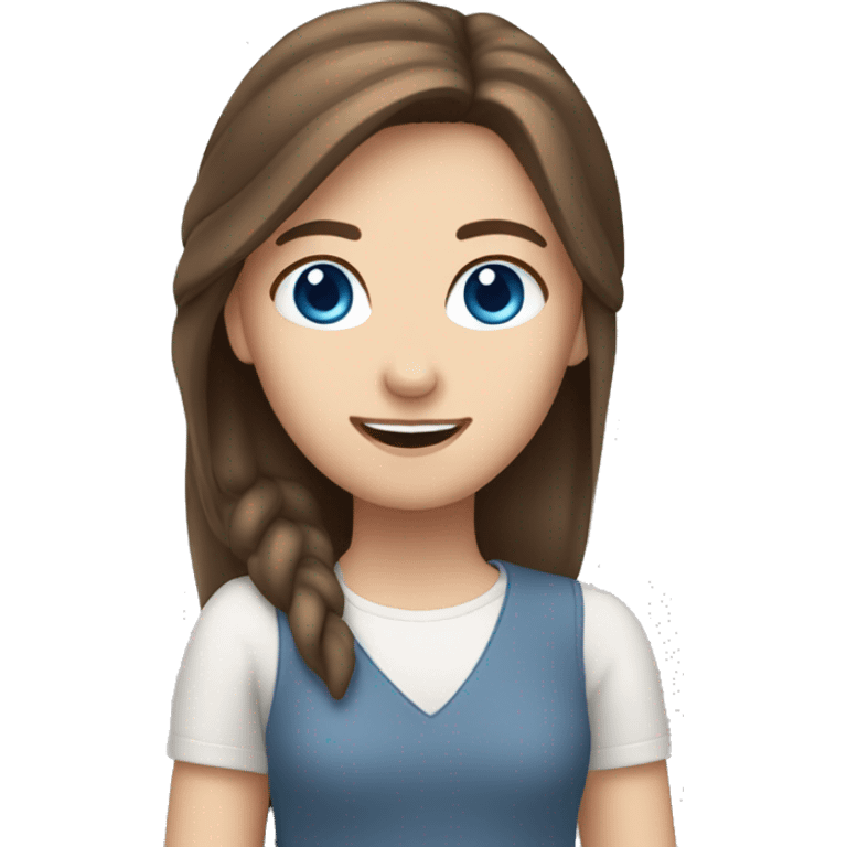 brown hair girl , blue eyes , white girl , waving emoji