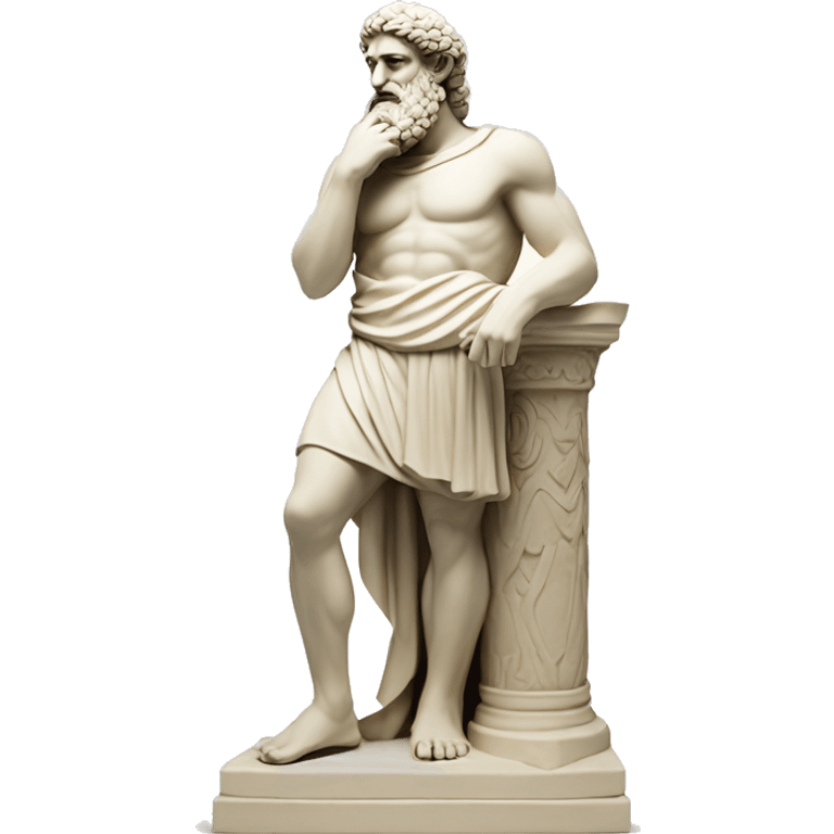 Ancient Greek King Odysseus Statue Thinking with Hand on Chin, Full body, Ivory color emoji