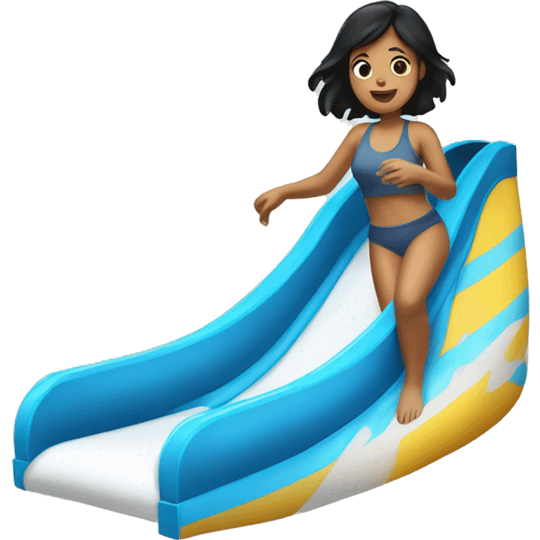 Girl with black hair going down a water slide  emoji