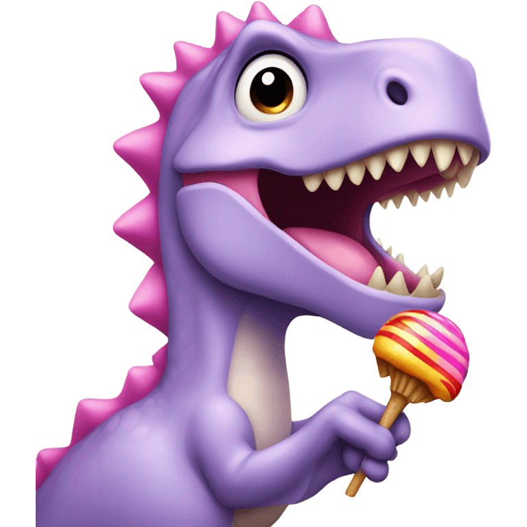 Dinosaur with pink hair and sucking on a lollipop emoji