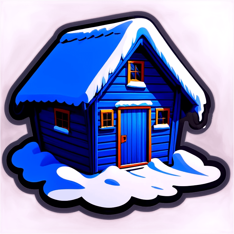 Blue wooden big hut, in winter emoji