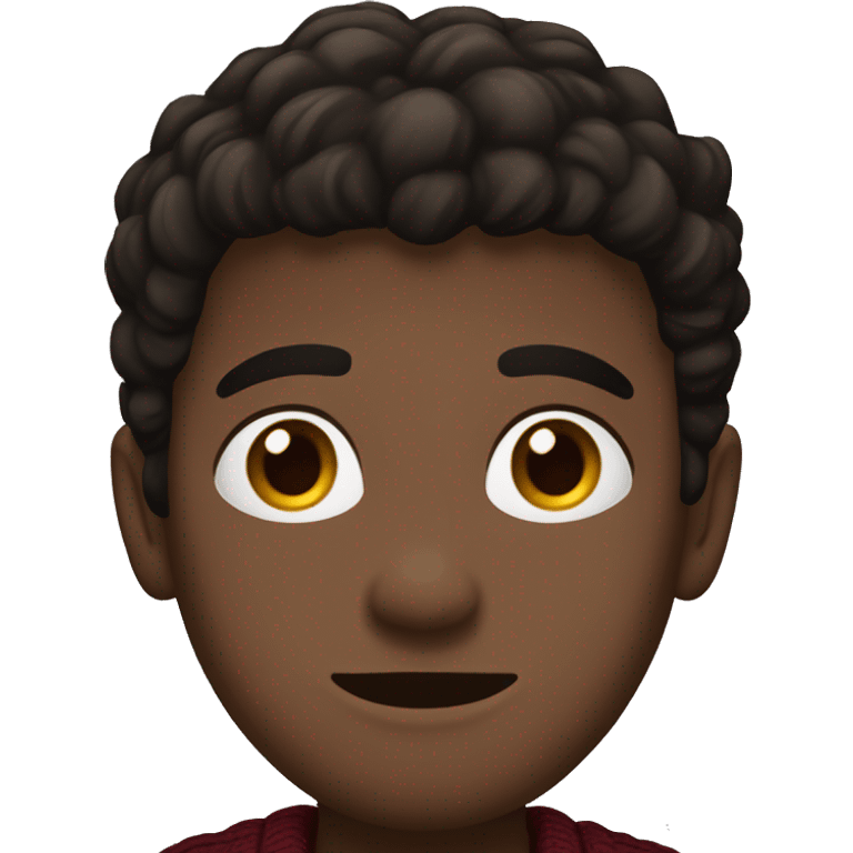 dark hispanic boy, tight to the head black brown hair, brown eyes, brown jacket, burgundy sweater emoji