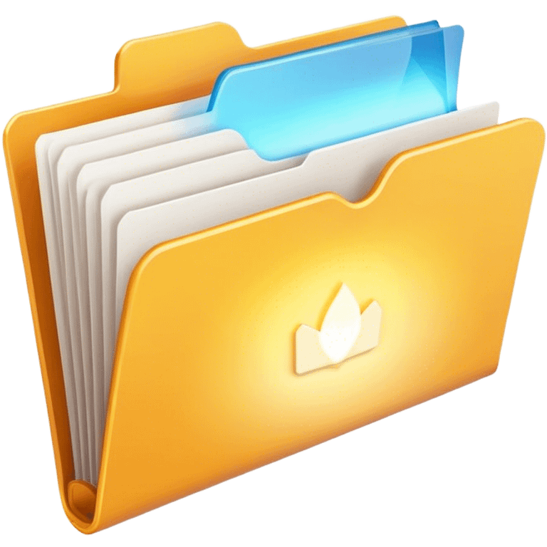 A modern, minimalist flat-style illustration of an open folder with a soft, glowing light emanating from inside.  emoji