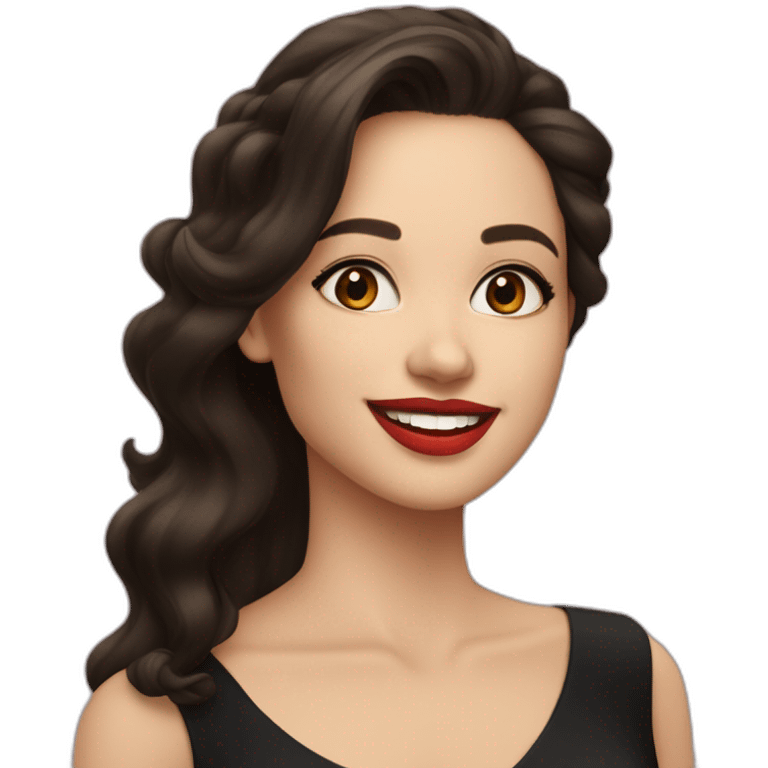 young-white-woman-with-dark-brown-eyes,-dark-long-hair,-red-lips,-big-smile,-black-dress emoji