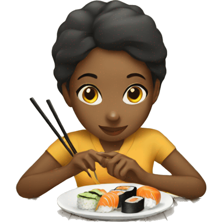 An ethiopian girl eating sushi emoji