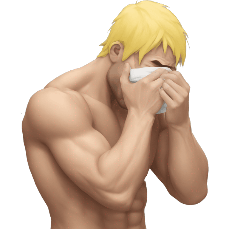 an mma fighter in pain covering his face emoji