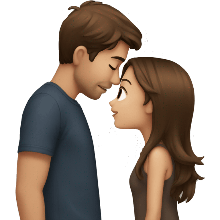 Girlfriend brown hair kissing boyfriend brown hair  emoji