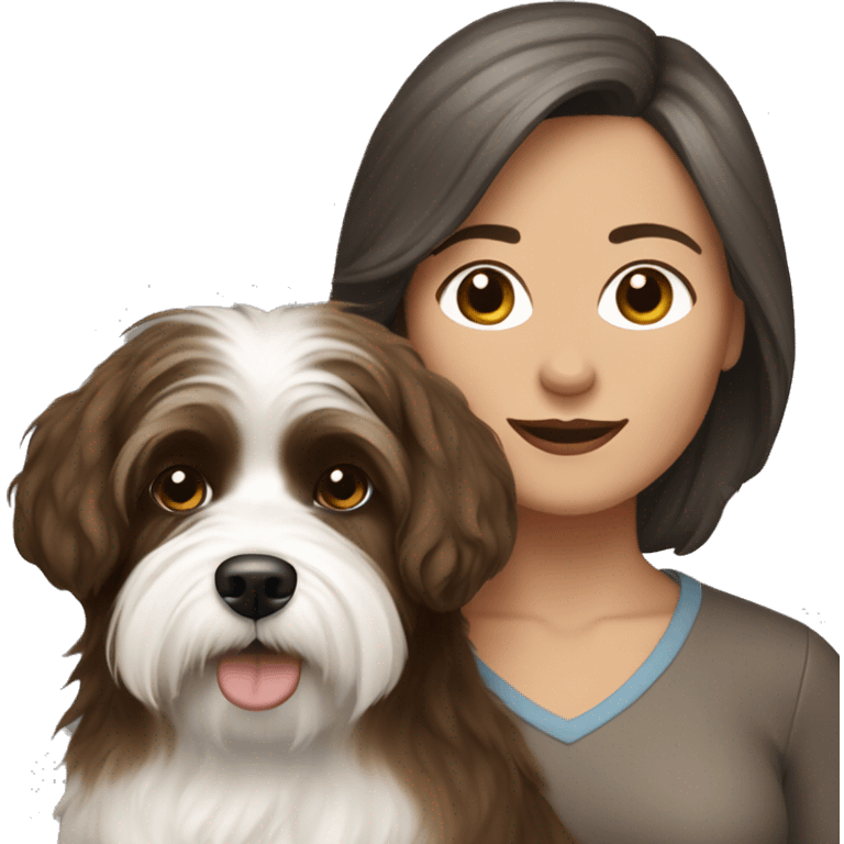 TAN middle aged woman with brown hair, with black and white havanese dog emoji