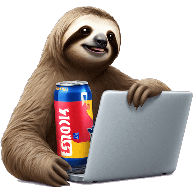 sloth with RedBull can and laptop emoji