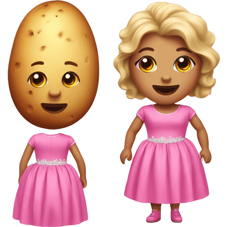 A potato wearing a pink barbie dress emoji