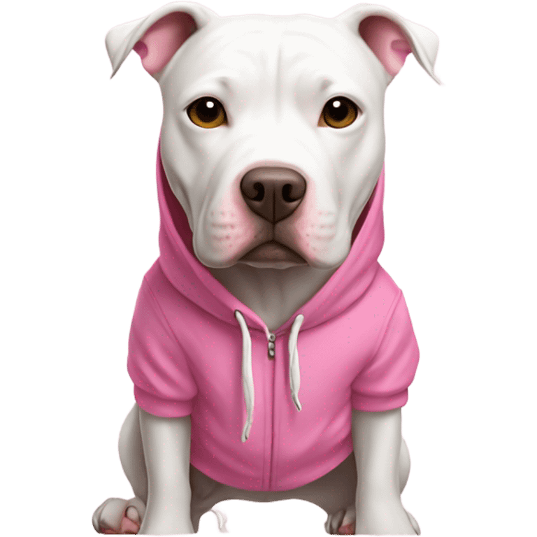 White pit bull looking dog with a pink hoodie emoji