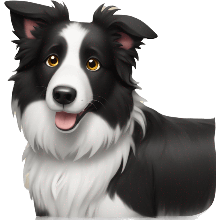 a border collie dog with a name tag that says ian emoji