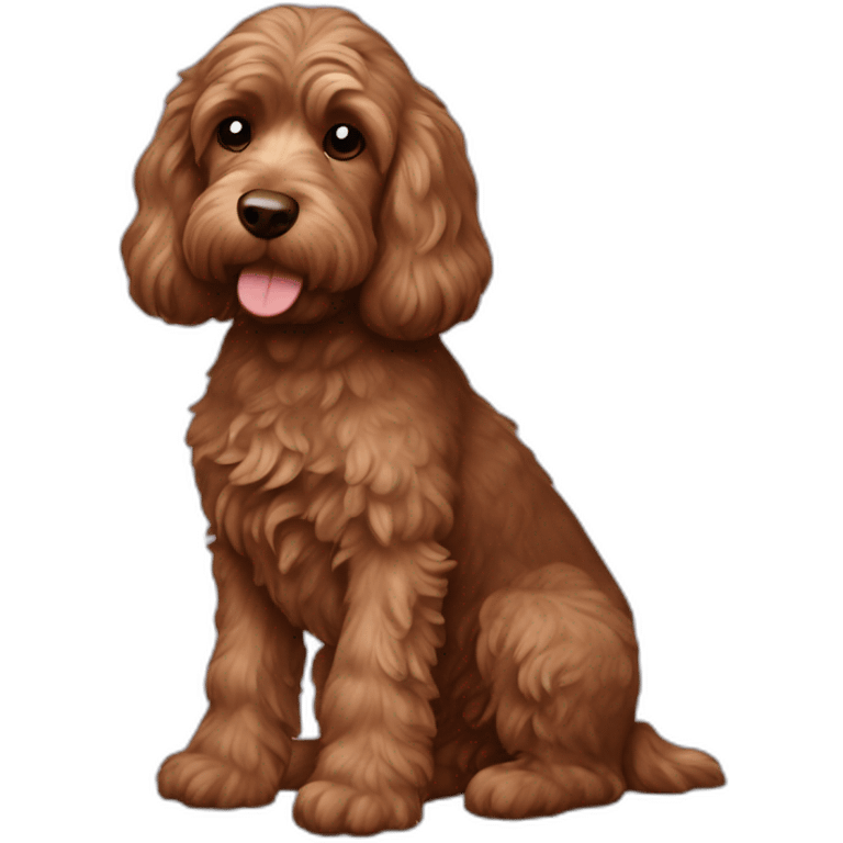 Brown cockapoo working on tablet emoji