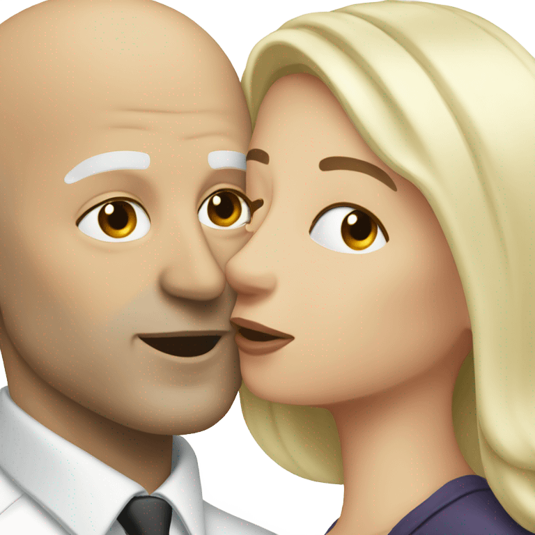 White bald man, kissing, woman dark hair emoji