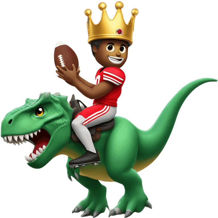 Ohio state football player wearing a crown while riding a dinosaur emoji