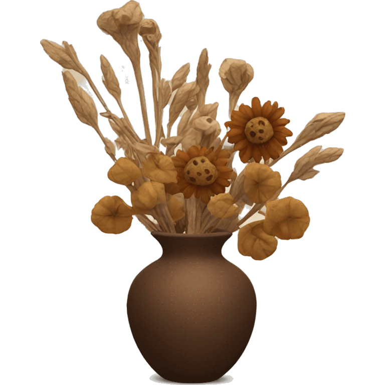 Dried flowers and pods in a brown vase emoji