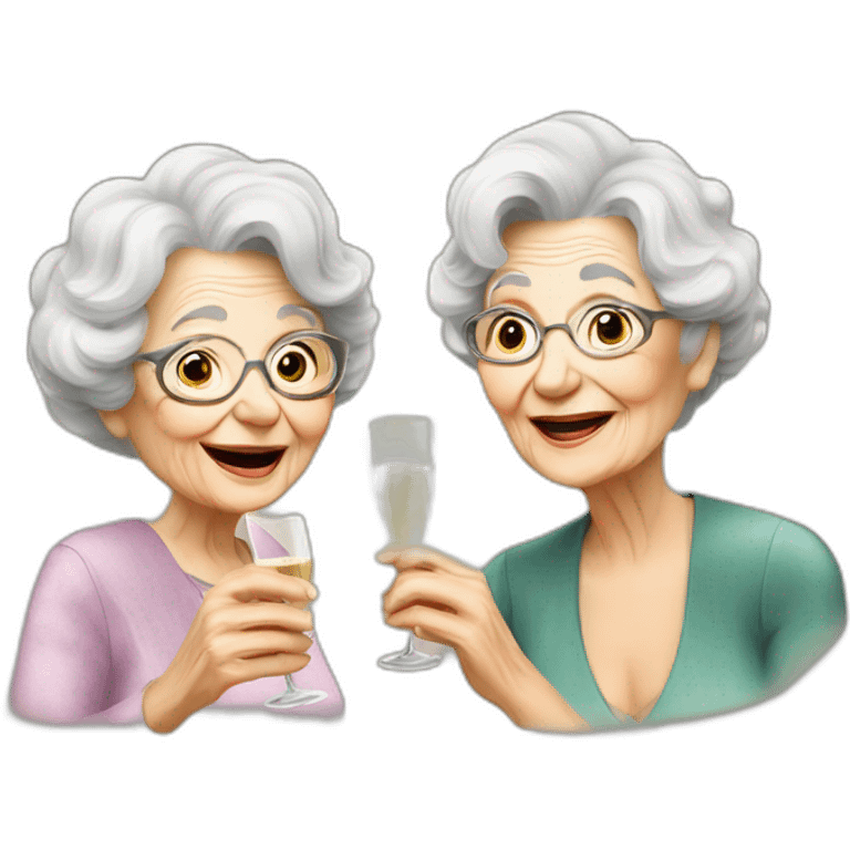 Very old grand ma & daughter drinking champagne emoji