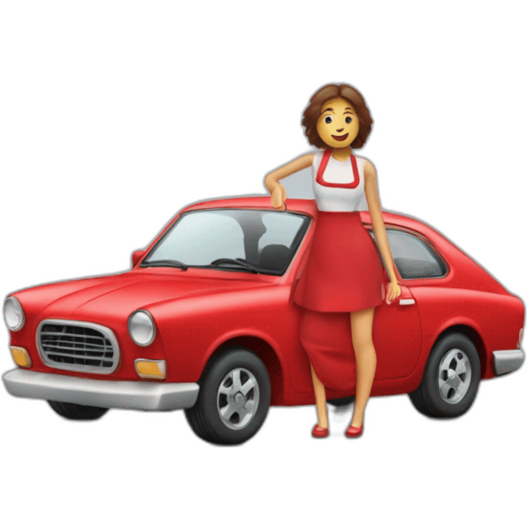 Automóvil rojo con mujer mecánica  emoji