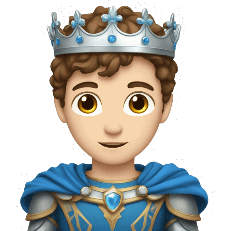 Brown hair boy with blue eyes and silver crown emoji