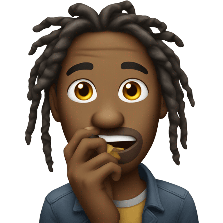 Black man with dreadlocks biting finger nails  emoji