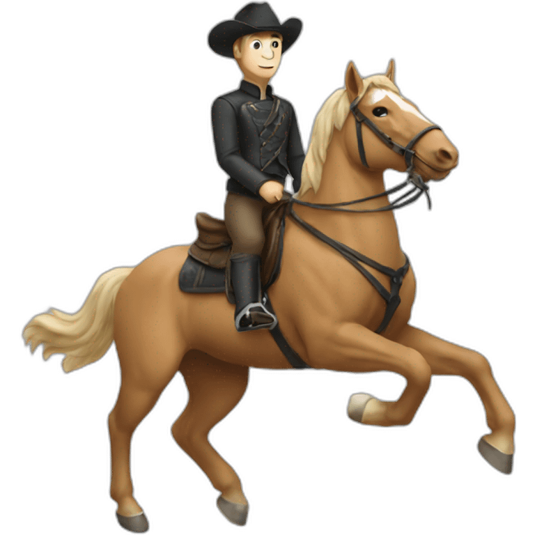 men riding horse with cat head emoji