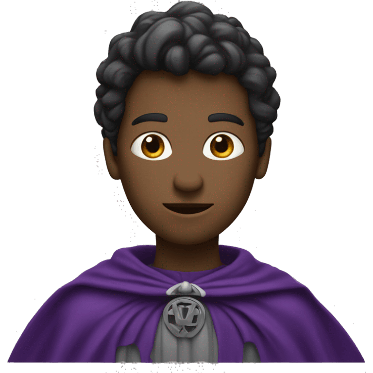 Un personnage héroïque avec à la place du visage, du noir griffé et une cape violette emoji