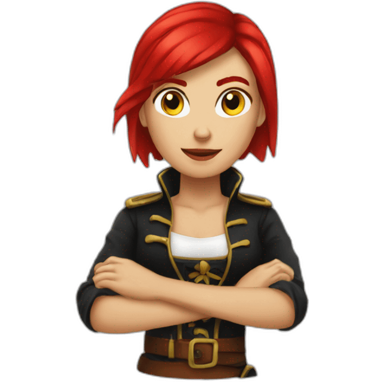 female-pirate-red-short-haircut-hook-hand emoji