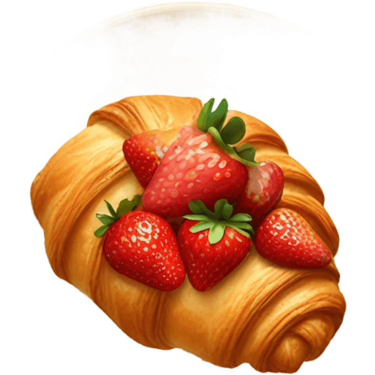 there is a croissant with strawberries in a beige plate emoji