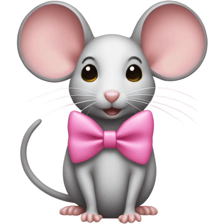 Mouse with a pink bow and yellow heart emoji