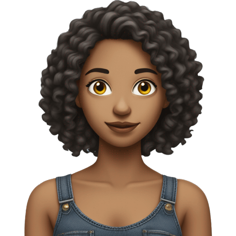 Realistic pretty brazilian young women with long curly hair with black crop top and very baggy jeans  emoji