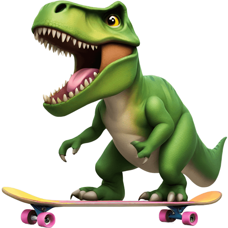 A t-rex, smoking , riding a skateboard  emoji