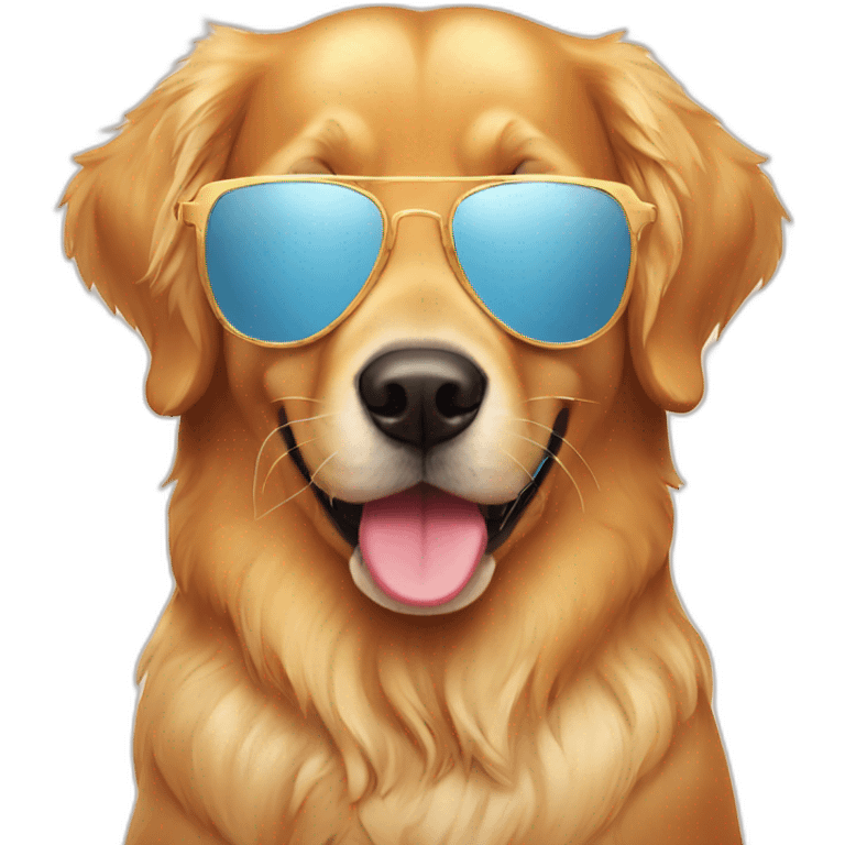 A golden retriever with sunglasses and an ice cream emoji