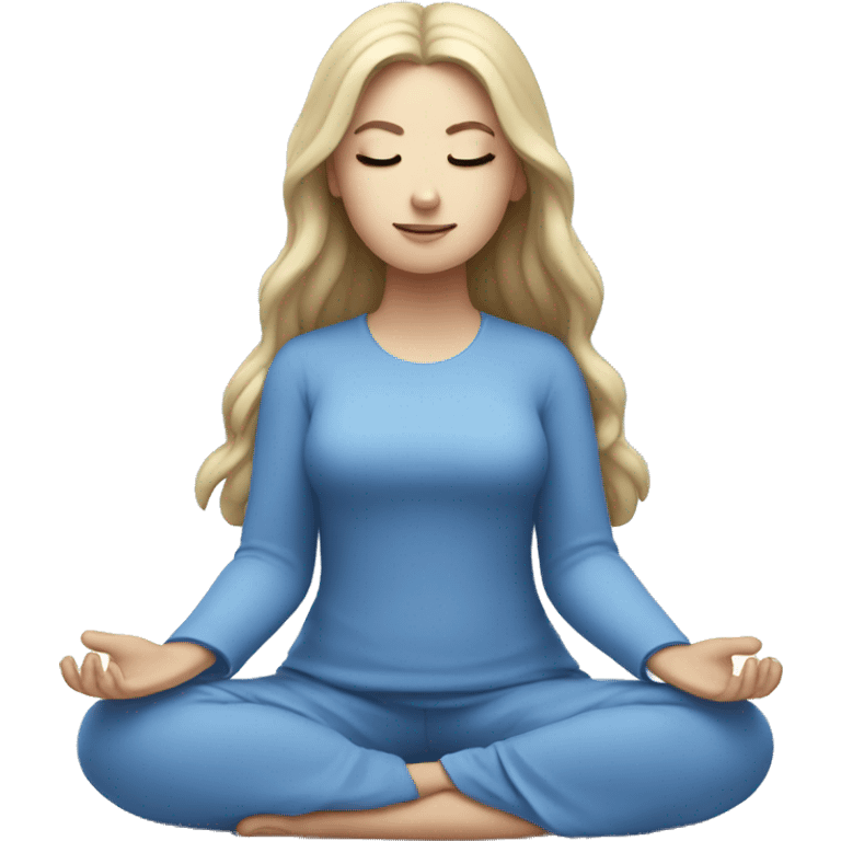 White girl meditating wearing blue emoji