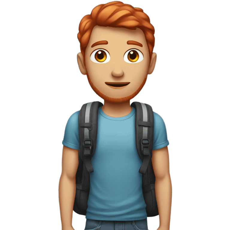 Red headed skinny man carrying backpack emoji