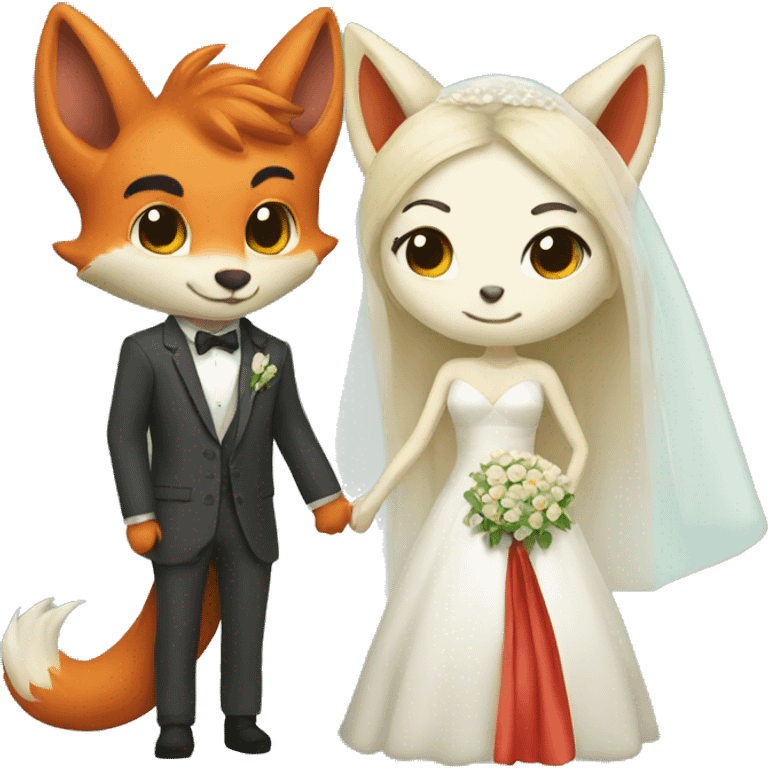 lady dragon and boy fox getting married emoji