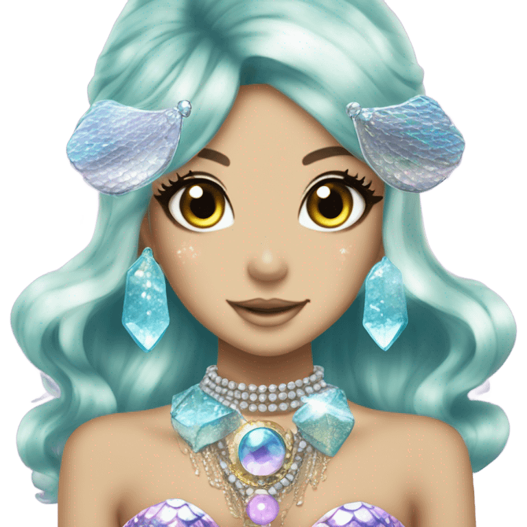 mermaid hime gyaru girl with fish scales, jewerly emoji