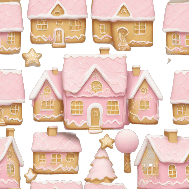 light pink and gold and white gingerbread house emoji