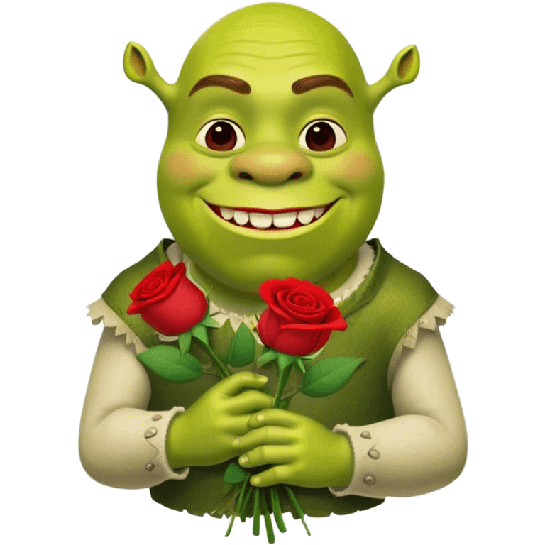 green shrek with roses emoji