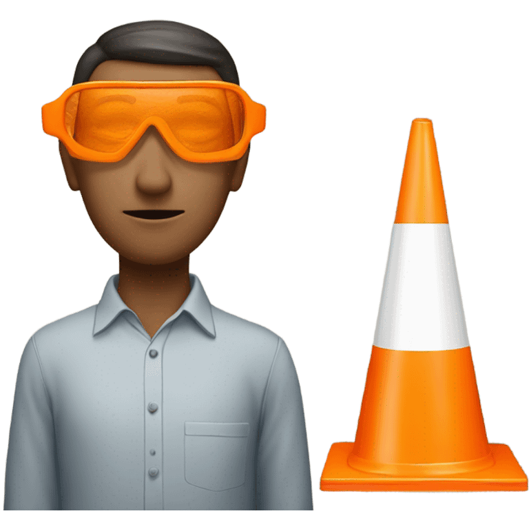 Human with orange trafic cone in front of his eyes emoji