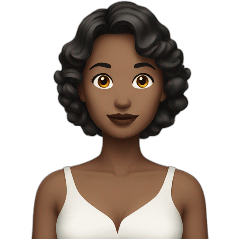 Woman short wavy short dark hair white dress emoji