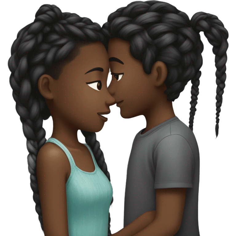 black girl with braids kissing boy emoji