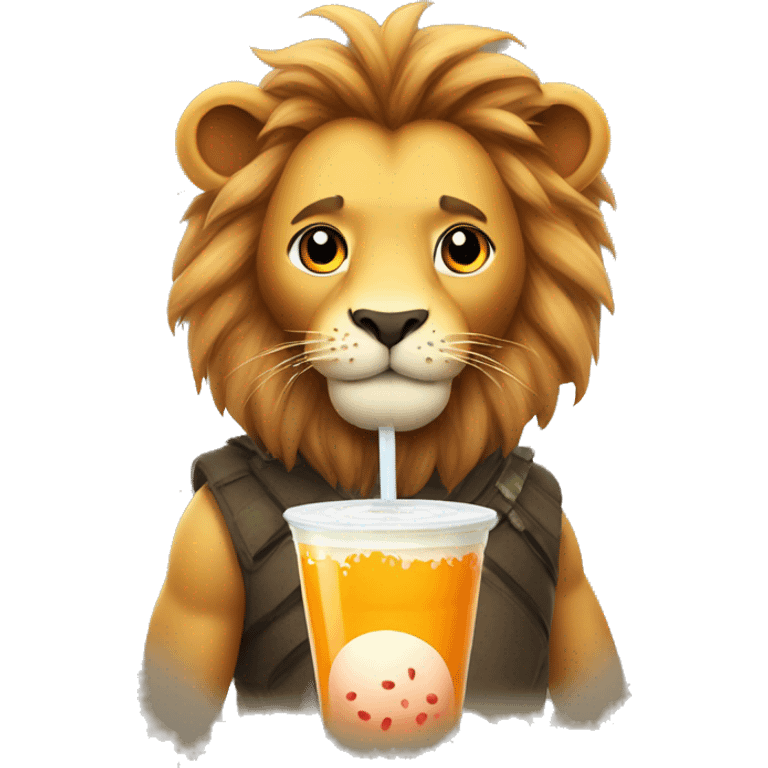 Lion drinking boba tea emoji