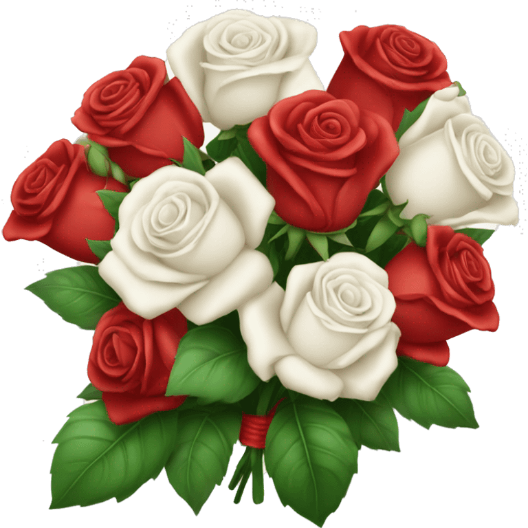 Big red and white rose bouquet with ribbon on top with writing  emoji