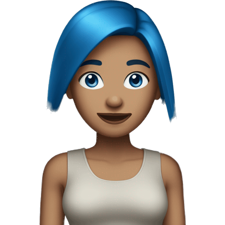 Emoji dark blue-haired woman with long straight hair with blue eyes emoji