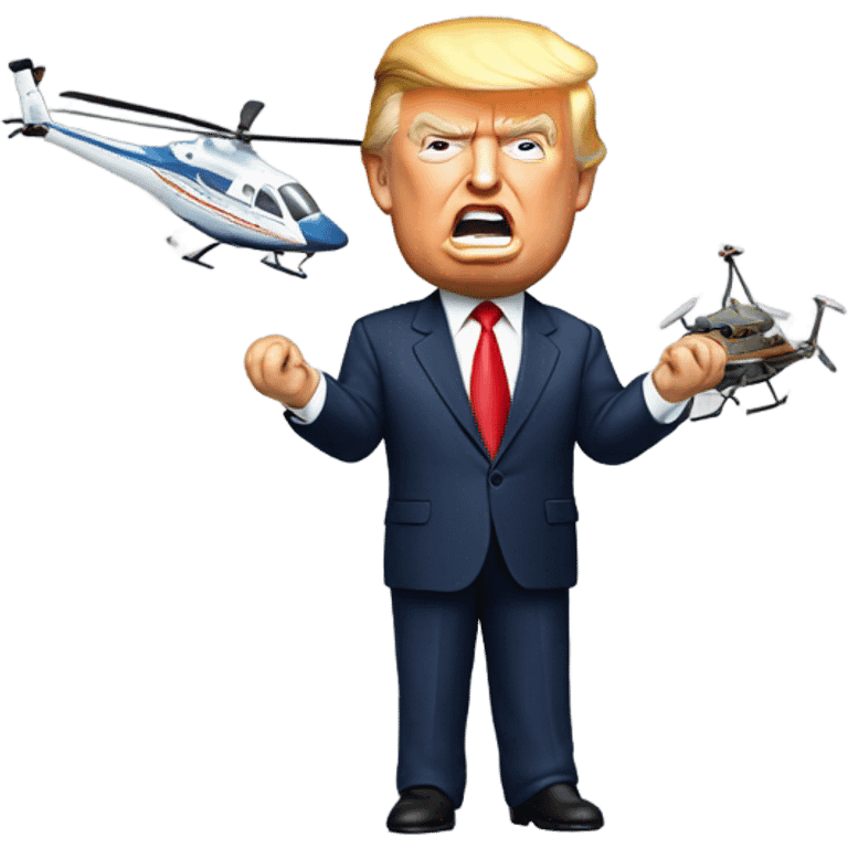 Donald trump by himself holding an airplane in one hand and a helicopter in the other hand smashing them together emoji