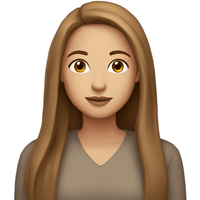 Beautiful woman, straight long light brown hair, brown eyes, cozy emoji