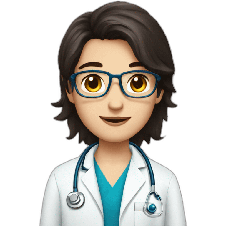 Young good looking dark-haired, blue-eyed doctor with blue êtes and a goatie emoji