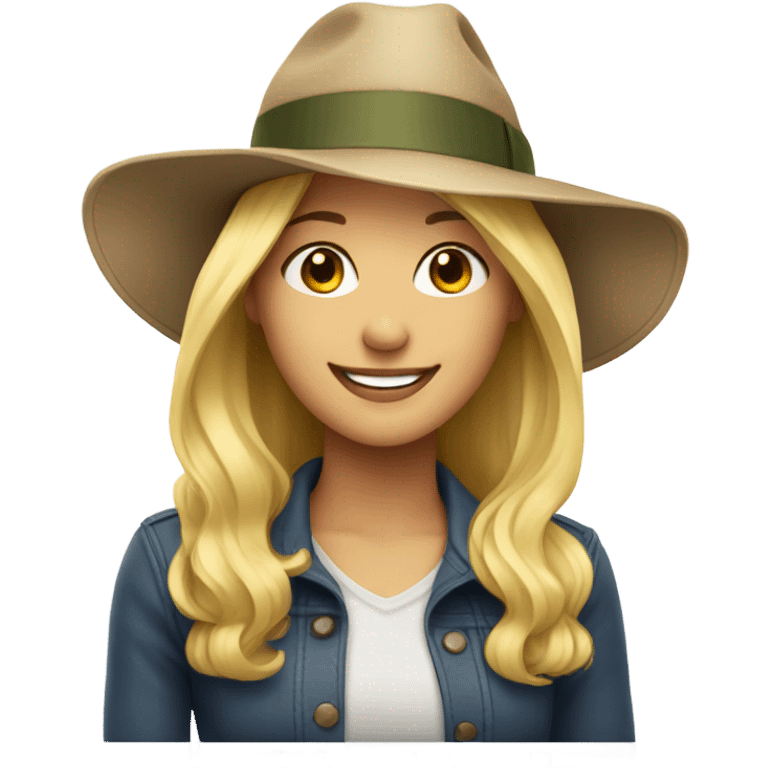 smiling blonde portrait with hat emoji