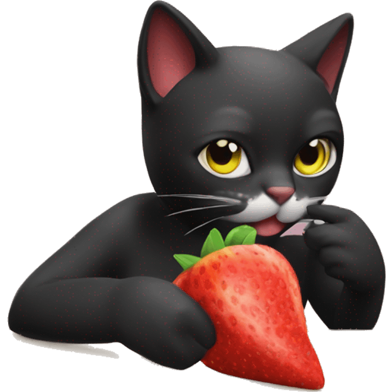 Gato negro comiendo frutilla emoji