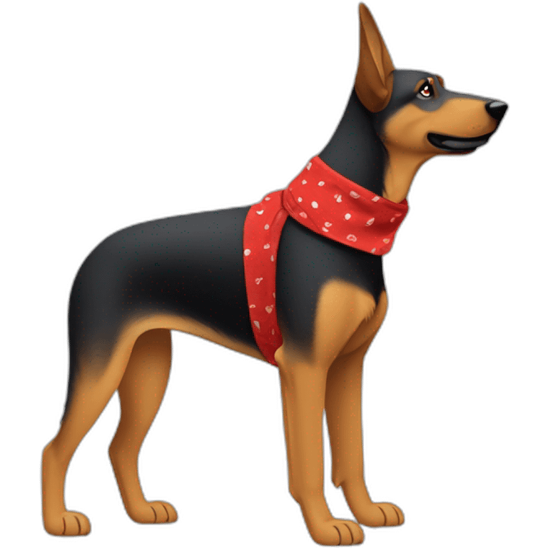 75% Coonhound 25% German Shepherd mix dog wearing small plain red bandana side view full body in profile left facing emoji